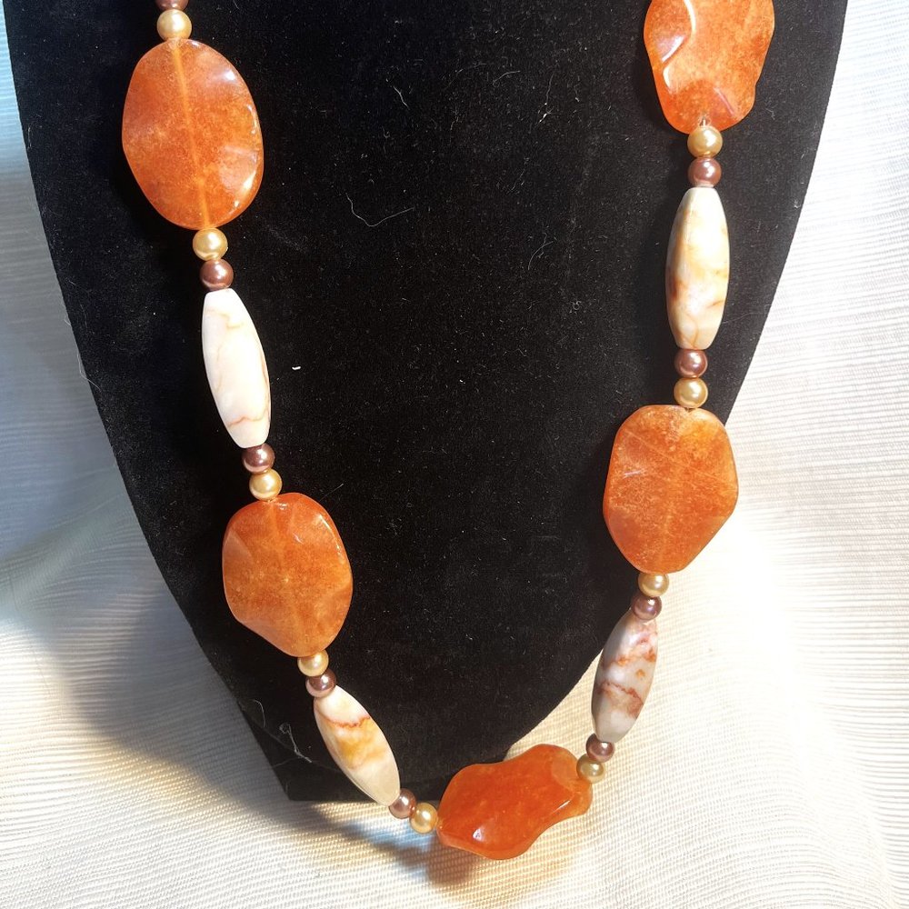 Large Apricot Agate and Orange and White Quartz stone necklace